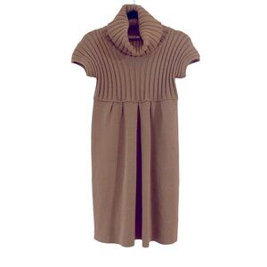 Ribbed Sweater Dress Merino Wool Blend Short Sleeves Pleated Skirt Size M/L